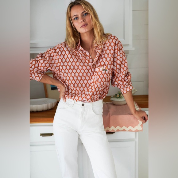 Emerson Fry Orange and White Patterned Blouse - Picture 7 of 16